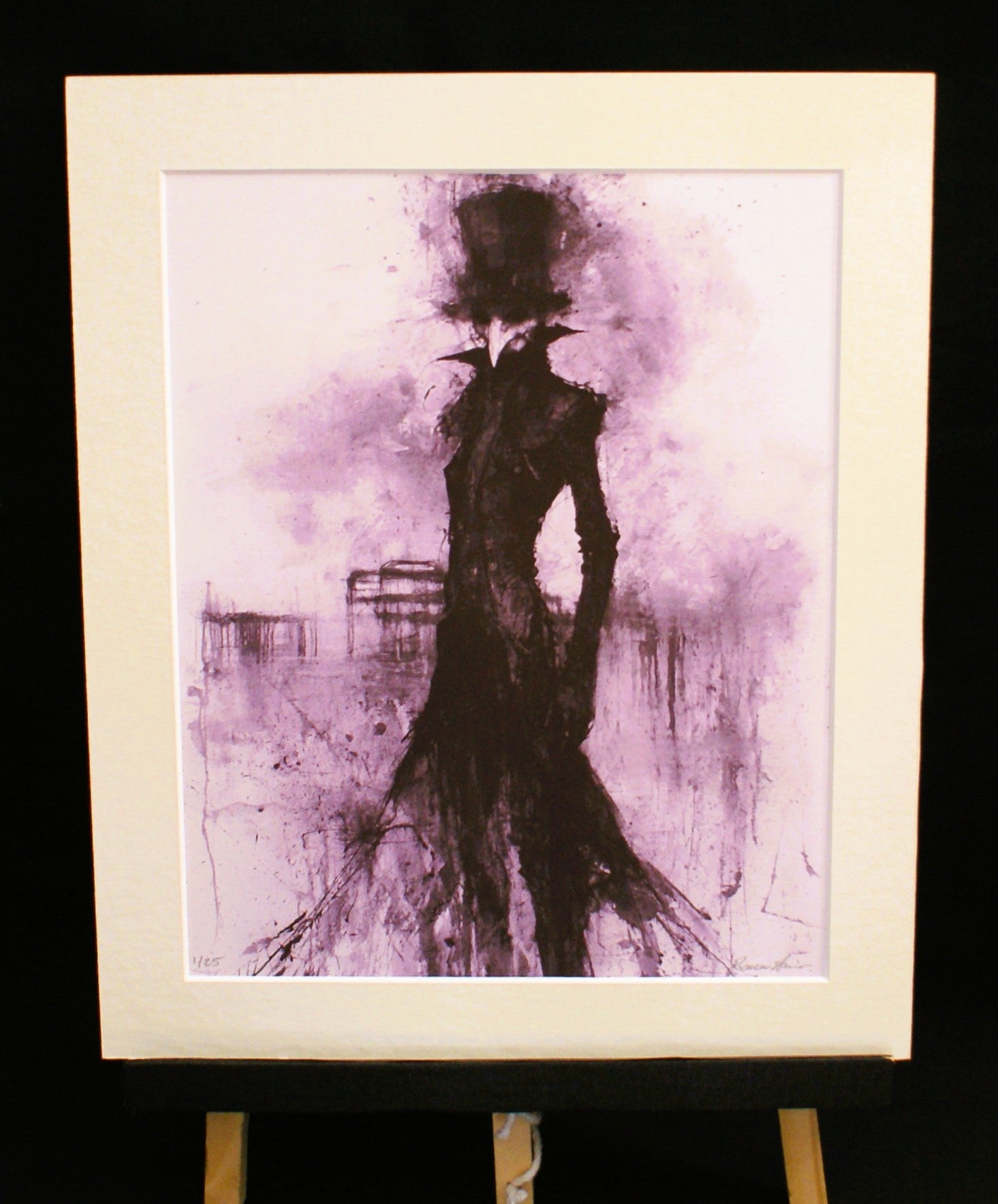 The Plague Doctor — limited edition giclée print, gothic figure in violet with Brighton pier, 255x305mm
