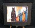 The Cat — limited edition giclée print, black cat in trench coat with green eyes by Brighton beach huts, 255x305mm