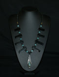 Handmade labradorite and bog oak pendant necklace with black onyx, blue agate and lava stone beads