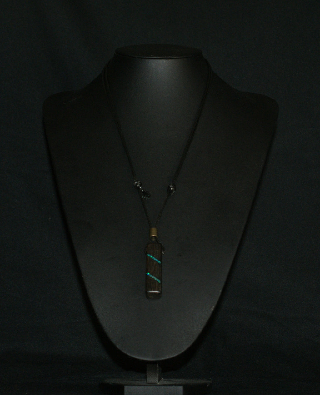 Ancient Bog Oak & Crushed Opal Bar Pendant Necklace – One of a Kind