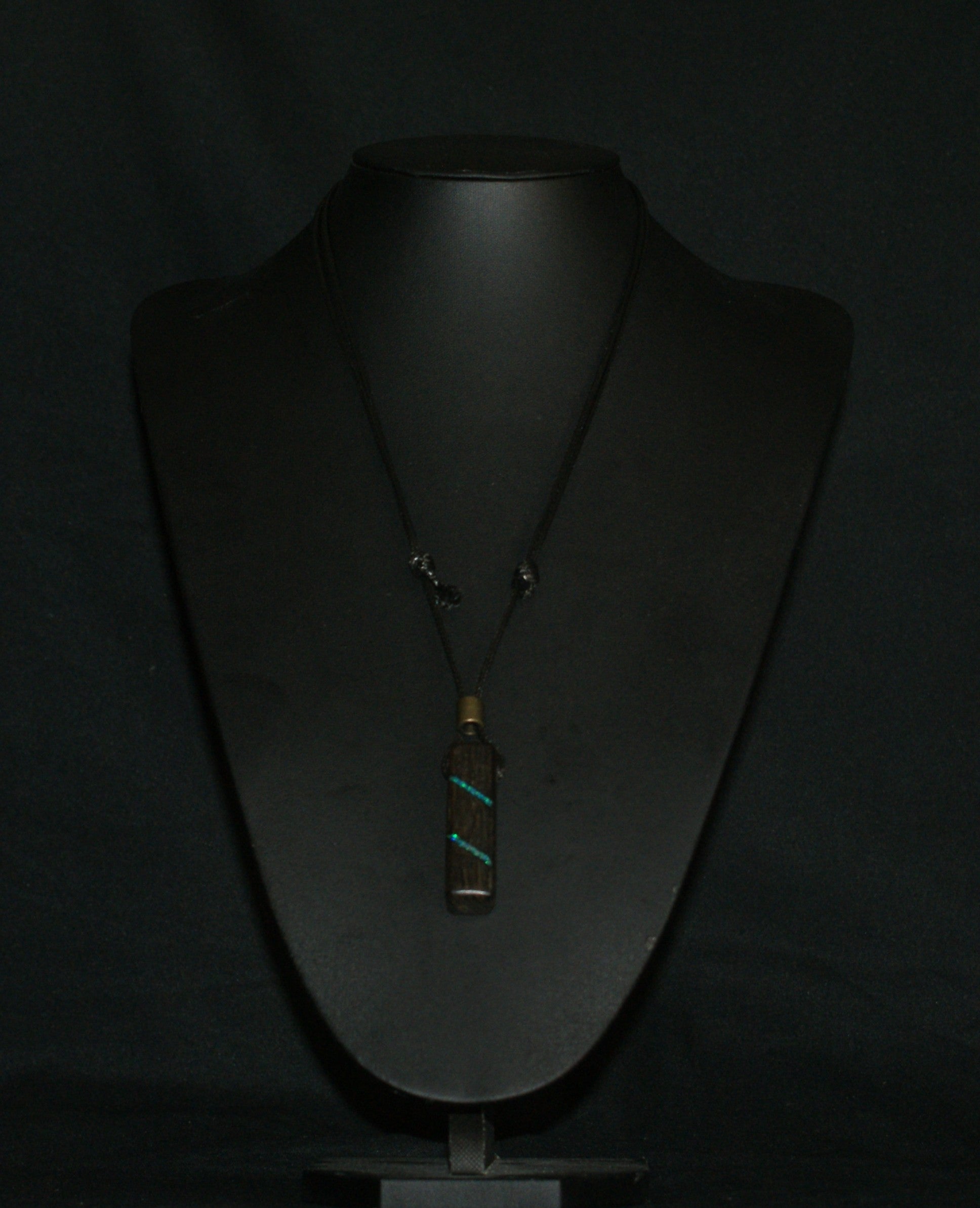 Ancient Bog Oak & Crushed Opal Bar Pendant Necklace – One of a Kind