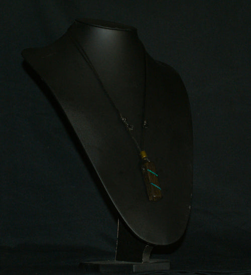 Ancient Bog Oak & Crushed Opal Bar Pendant Necklace – One of a Kind