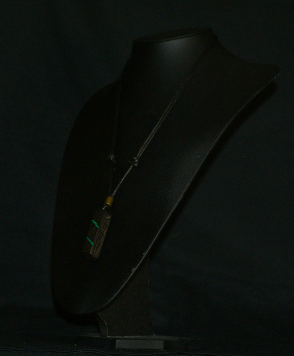 Ancient Bog Oak & Crushed Opal Bar Pendant Necklace – One of a Kind