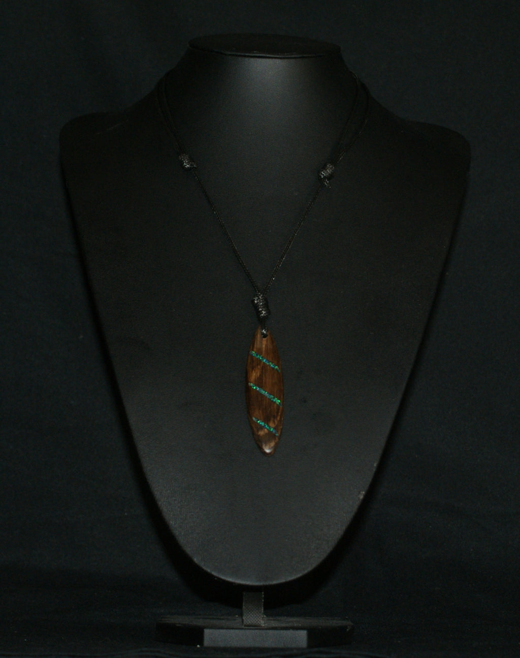 Ancient Bog Oak & Crushed Opal Flame Pendant Necklace – One of a Kind