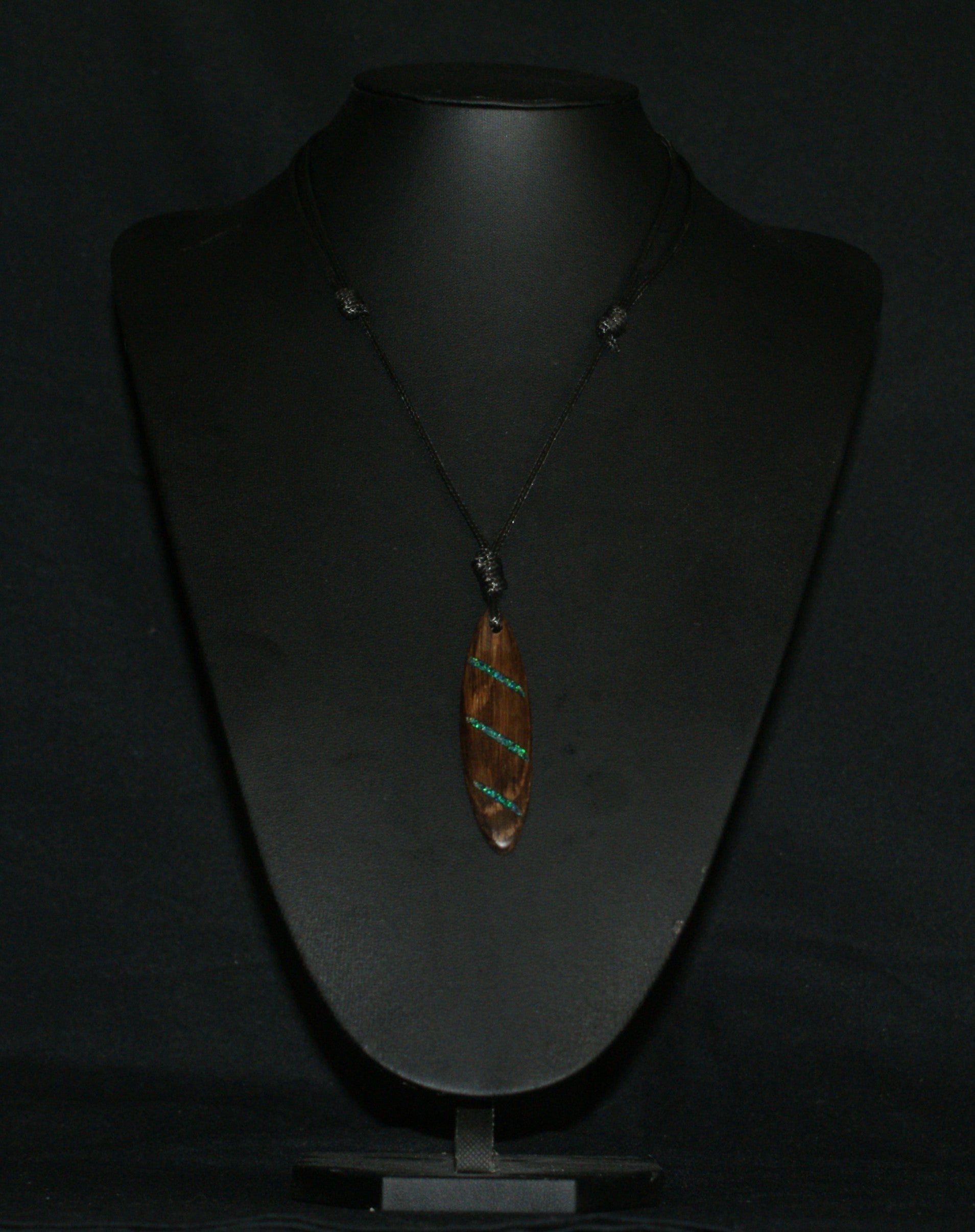 Ancient Bog Oak & Crushed Opal Flame Pendant Necklace – One of a Kind