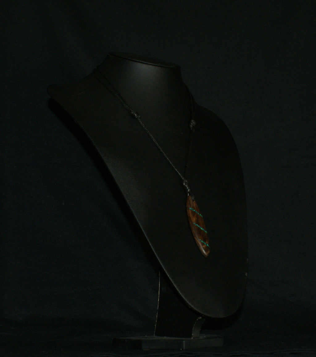 Ancient Bog Oak & Crushed Opal Flame Pendant Necklace – One of a Kind