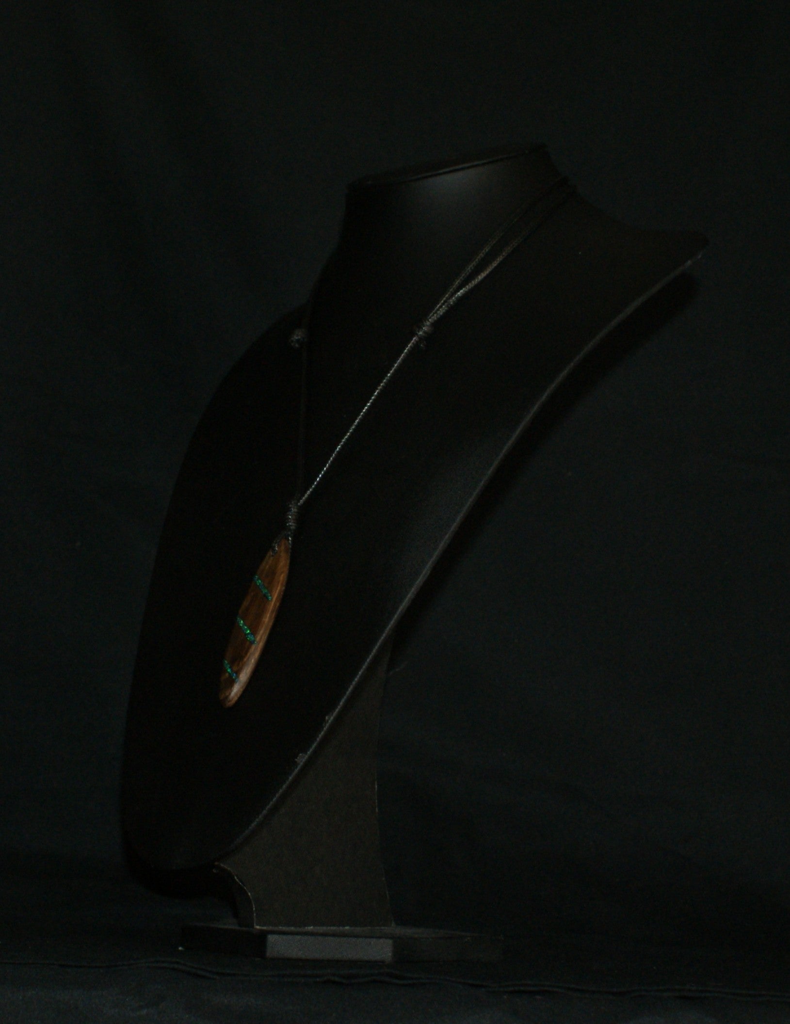 Ancient Bog Oak & Crushed Opal Flame Pendant Necklace – One of a Kind