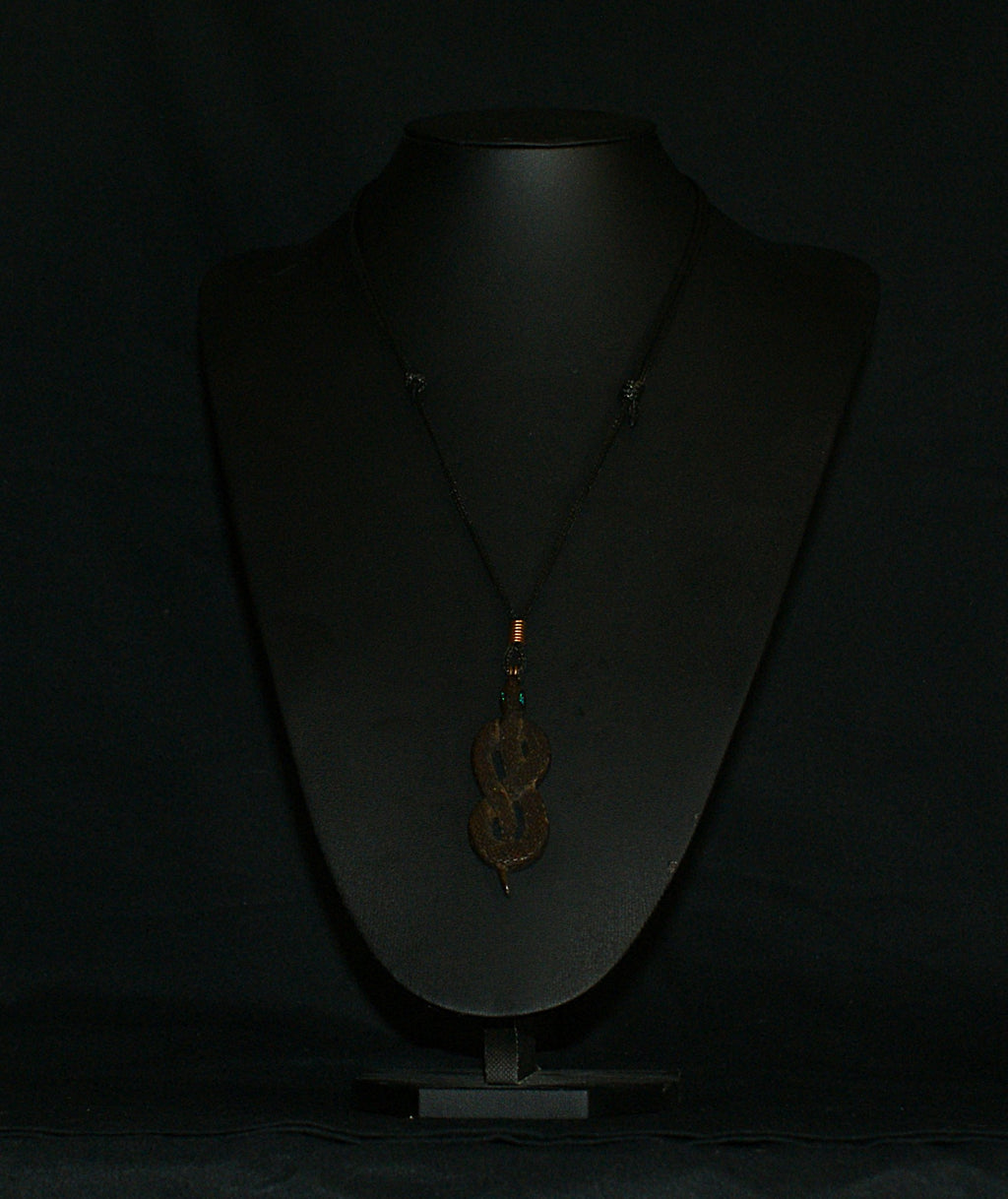 Ancient Bog Oak Snake Pendant – Crushed Opal Eyes & Handmade Copper Bail – One of a Kind