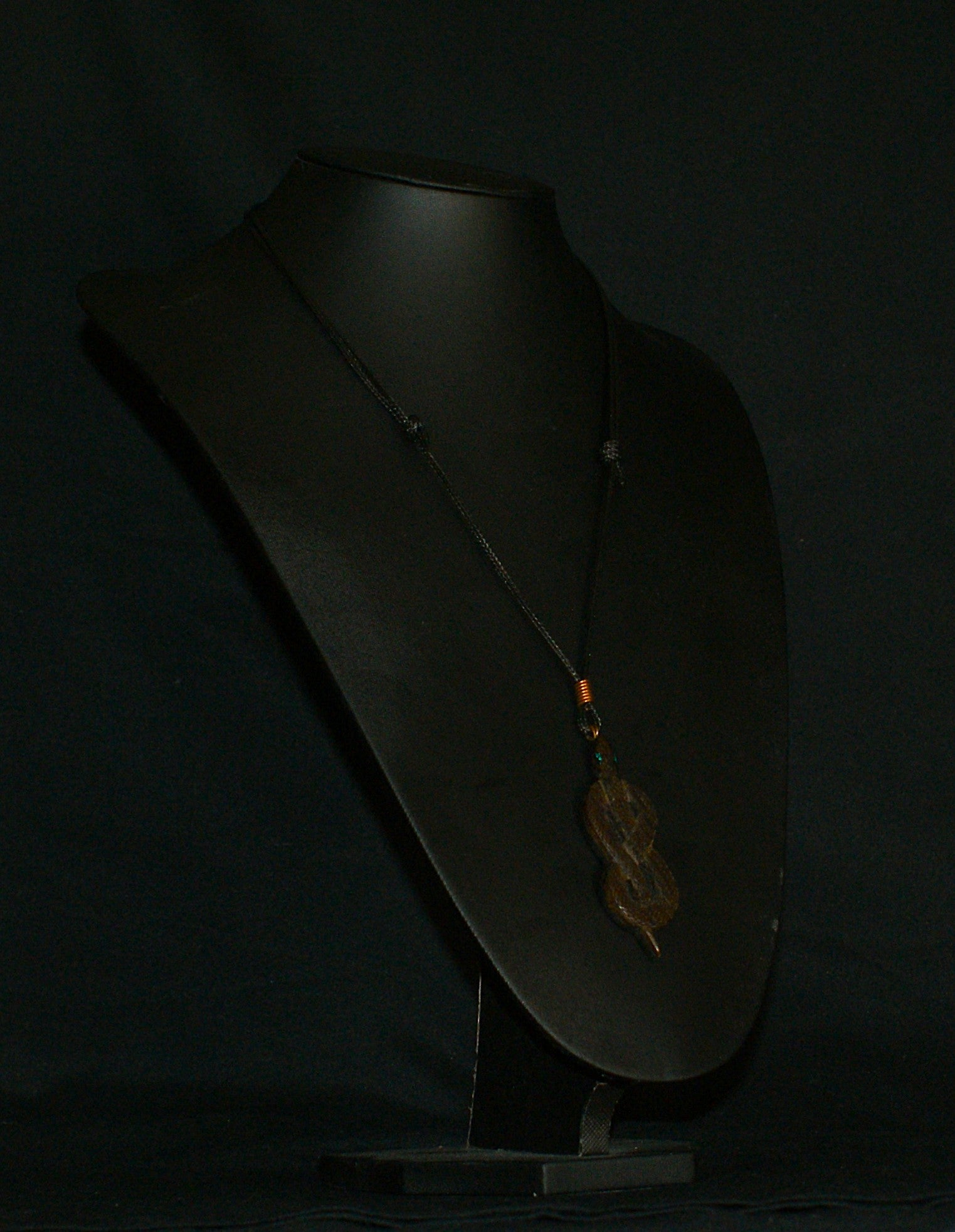 Ancient Bog Oak Snake Pendant – Crushed Opal Eyes & Handmade Copper Bail – One of a Kind
