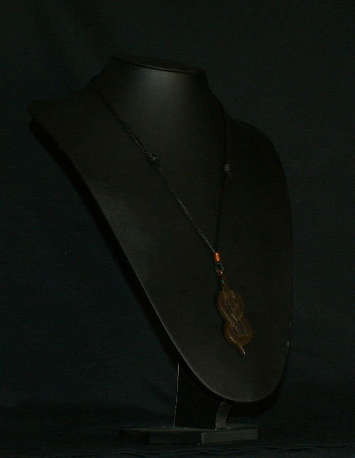 Ancient Bog Oak Snake Pendant – Crushed Opal Eyes & Handmade Copper Bail – One of a Kind