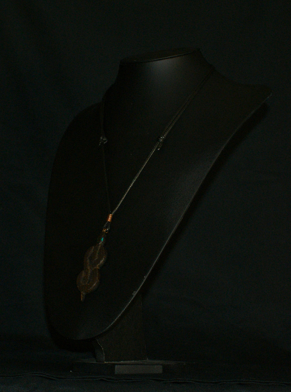Ancient Bog Oak Snake Pendant – Crushed Opal Eyes & Handmade Copper Bail – One of a Kind