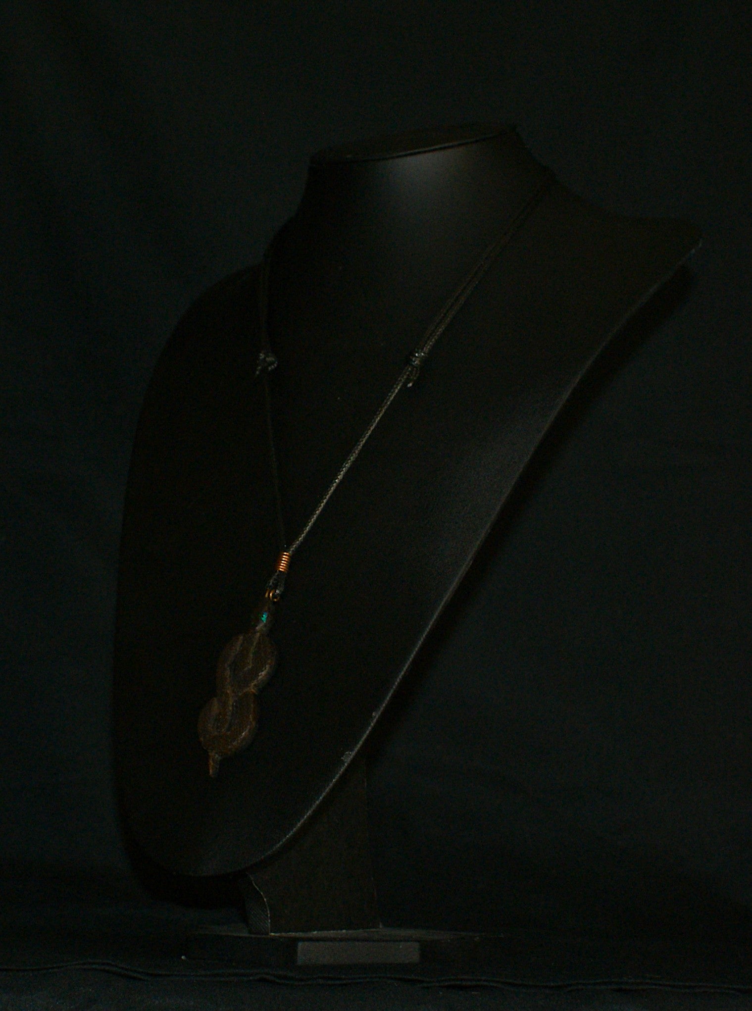 Ancient Bog Oak Snake Pendant – Crushed Opal Eyes & Handmade Copper Bail – One of a Kind