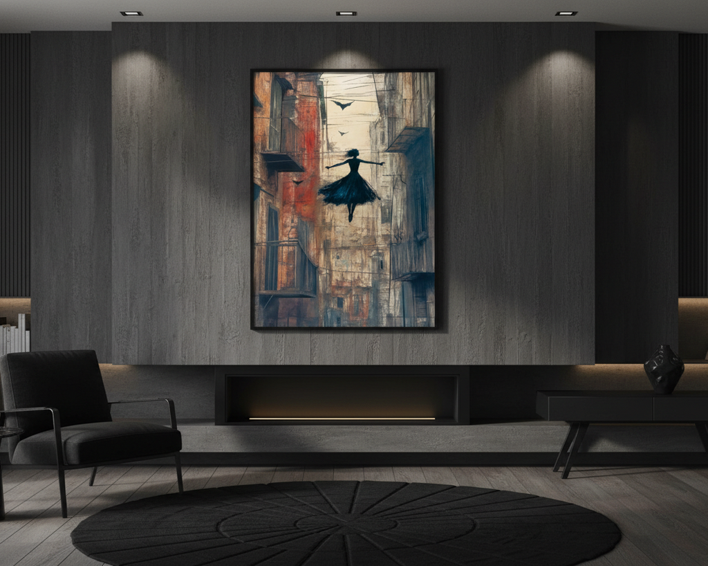 Ethereal Dancer print in modern gothic interior