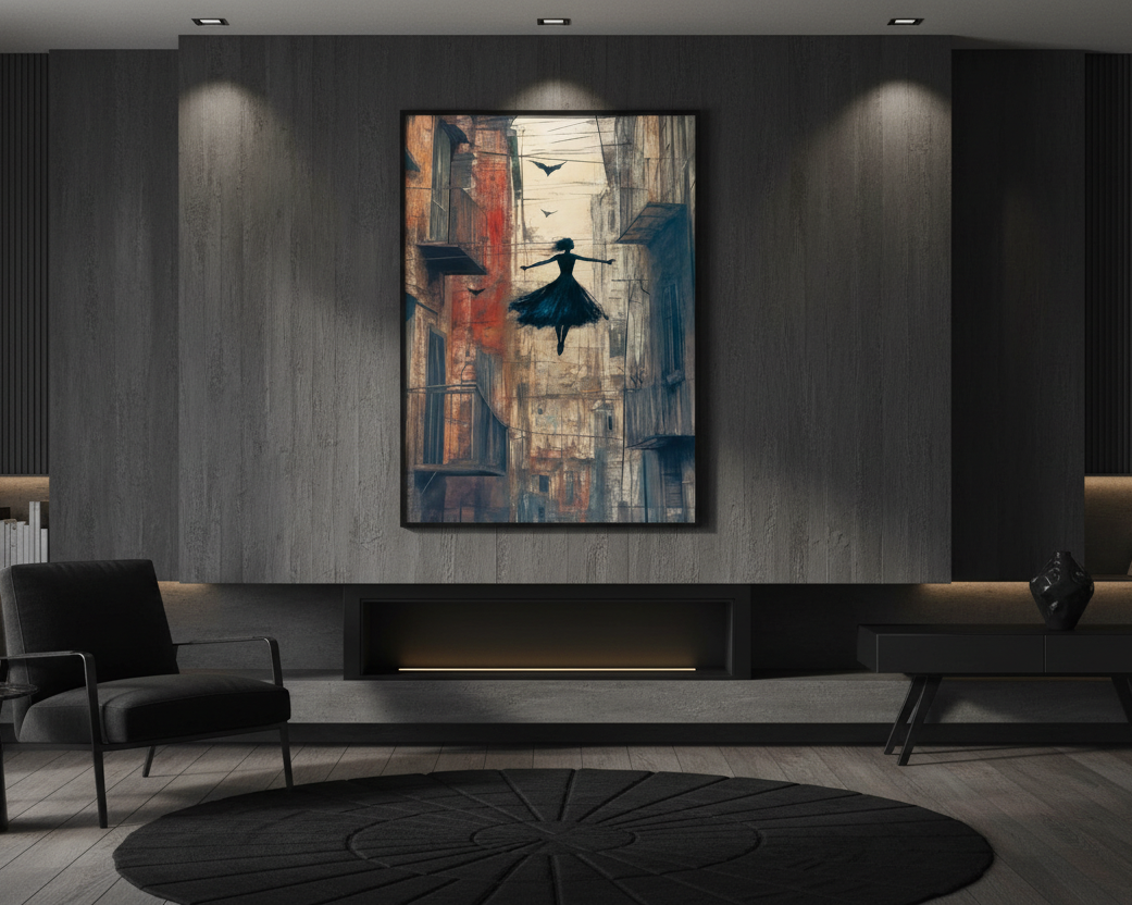 Ethereal Dancer print in modern gothic interior