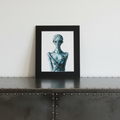 Gothic alien print on industrial sideboard square