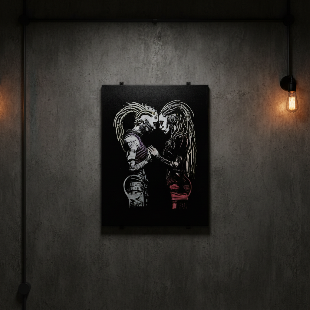 Gothic canvas portrait on industrial wall