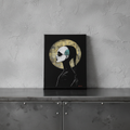 Gothic halo portrait canvas on industrial sideboard