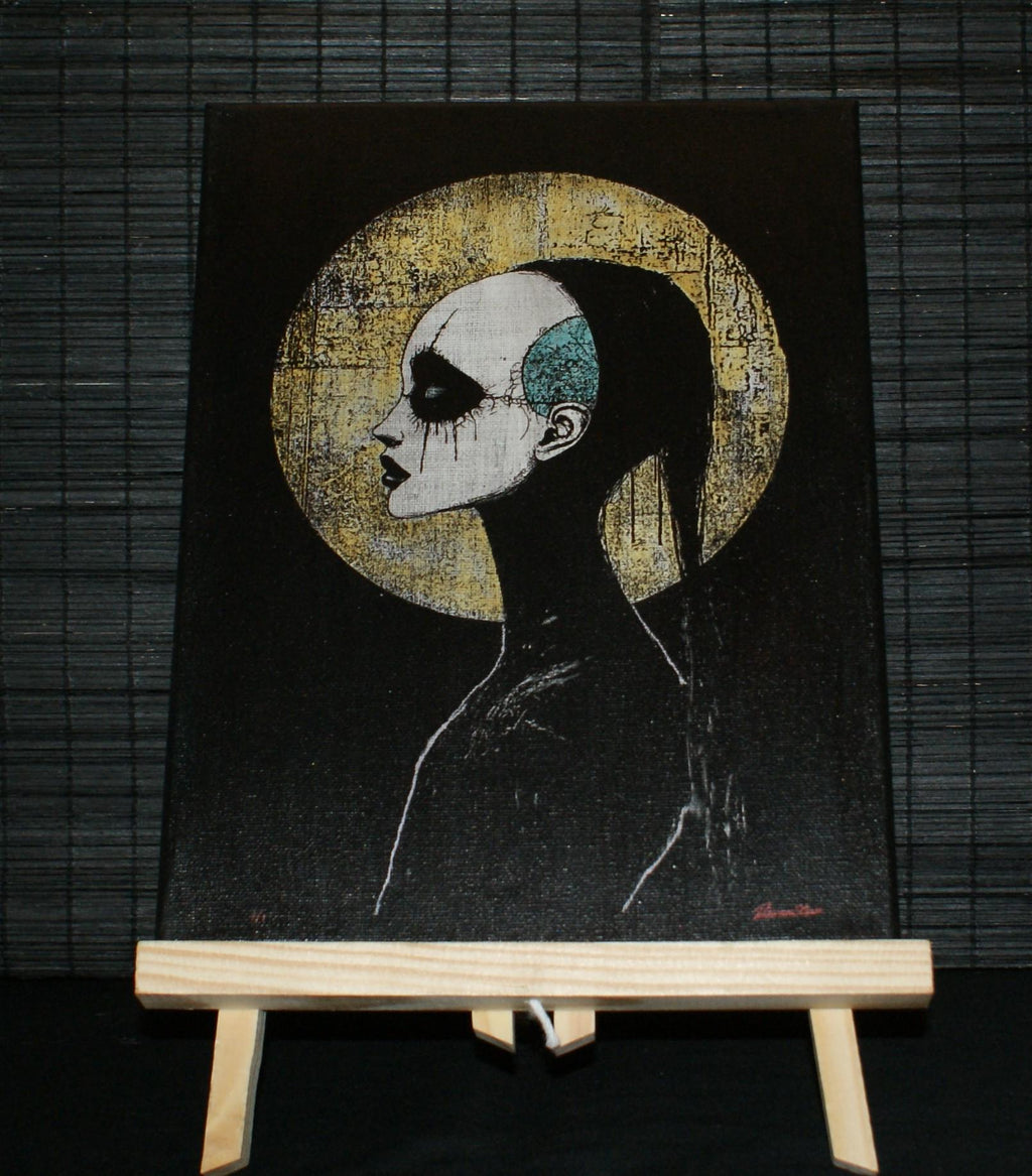 HALO OF DECAY. Goth Art, Sgraffito on canvas, Unique Art,