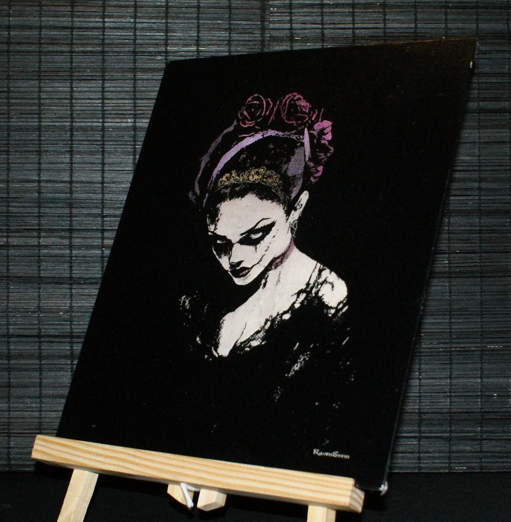 MIDNIGHT MUSE, Sgraffito, on canvas board, Goth Art, unique artwork