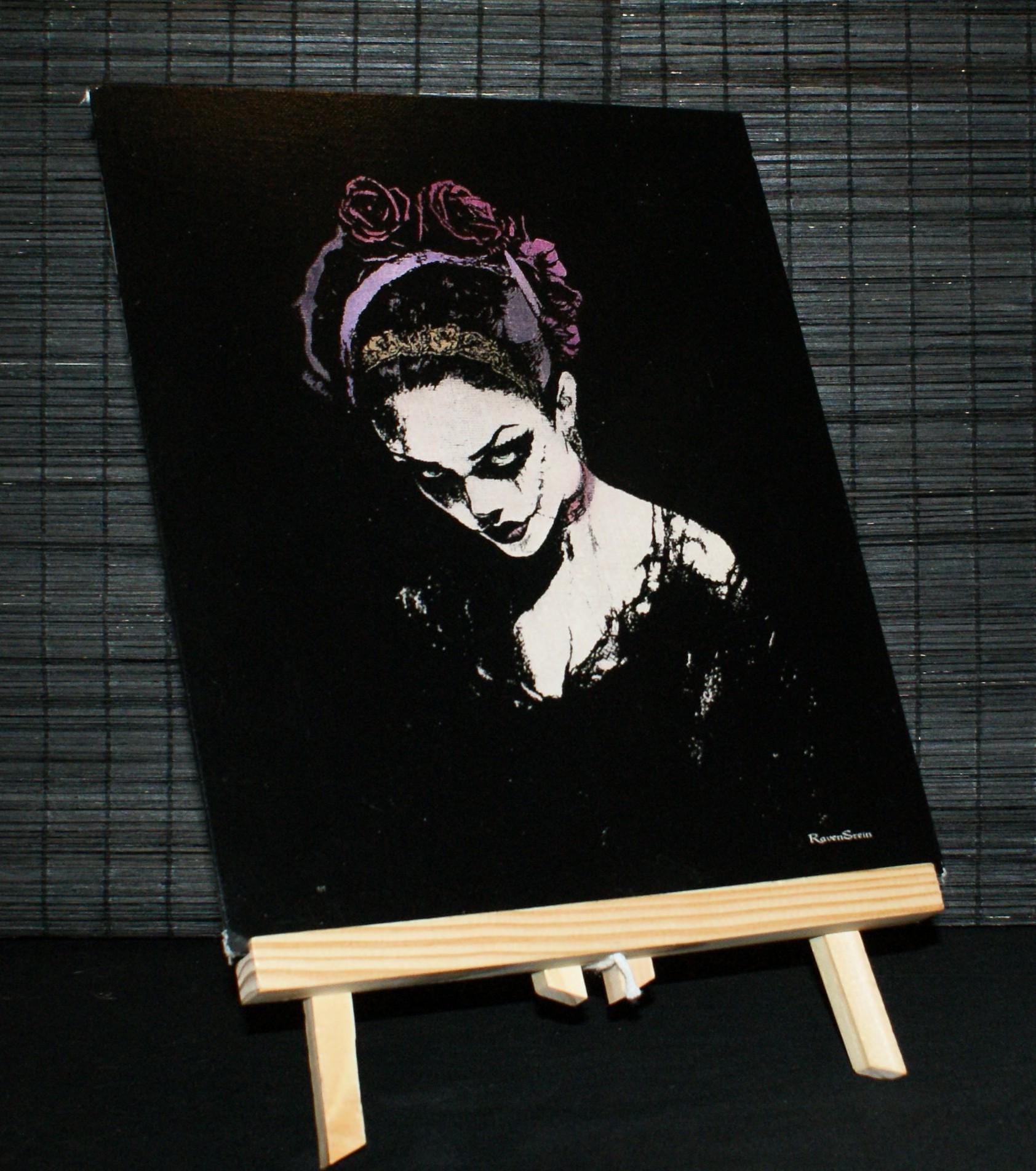 MIDNIGHT MUSE, Sgraffito, on canvas board, Goth Art, unique artwork