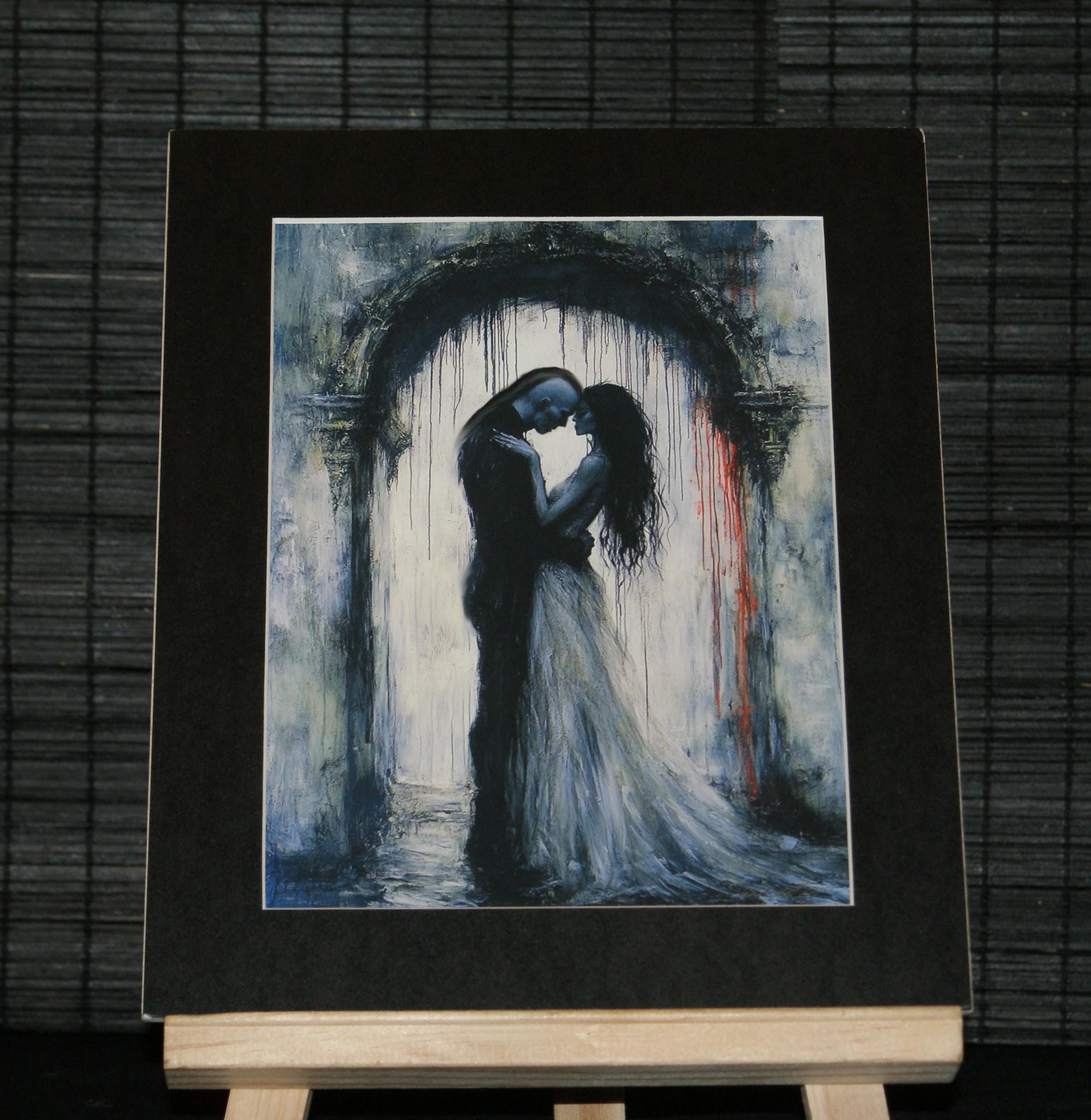 BEYOND THE THRESHOLD, Goth Art, Gothic Romance Art Print, Lovers Beneath Archway