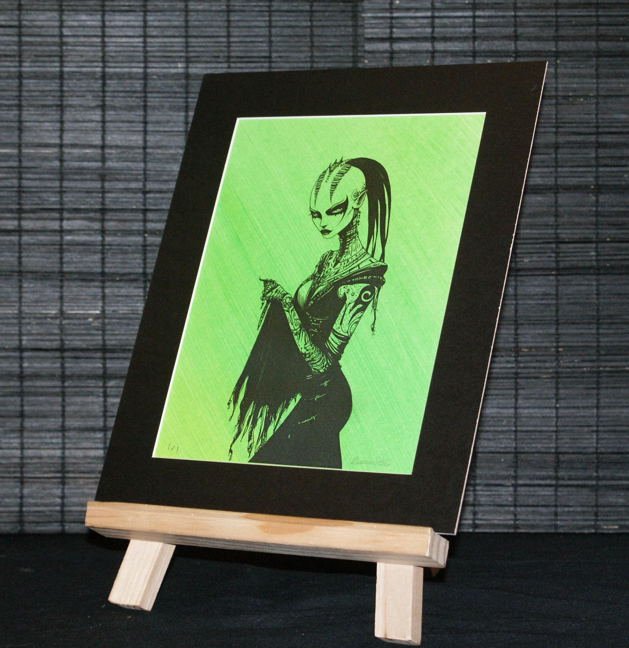 NEON ORACLE. Distinctive mixed-media futuristic, dark graphic art, art print