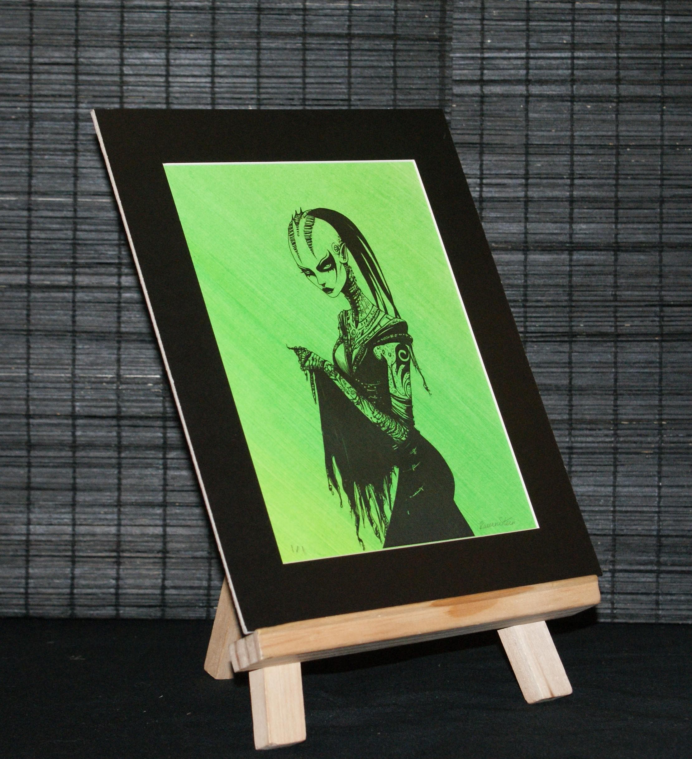 NEON ORACLE. Distinctive mixed-media futuristic, dark graphic art, art print