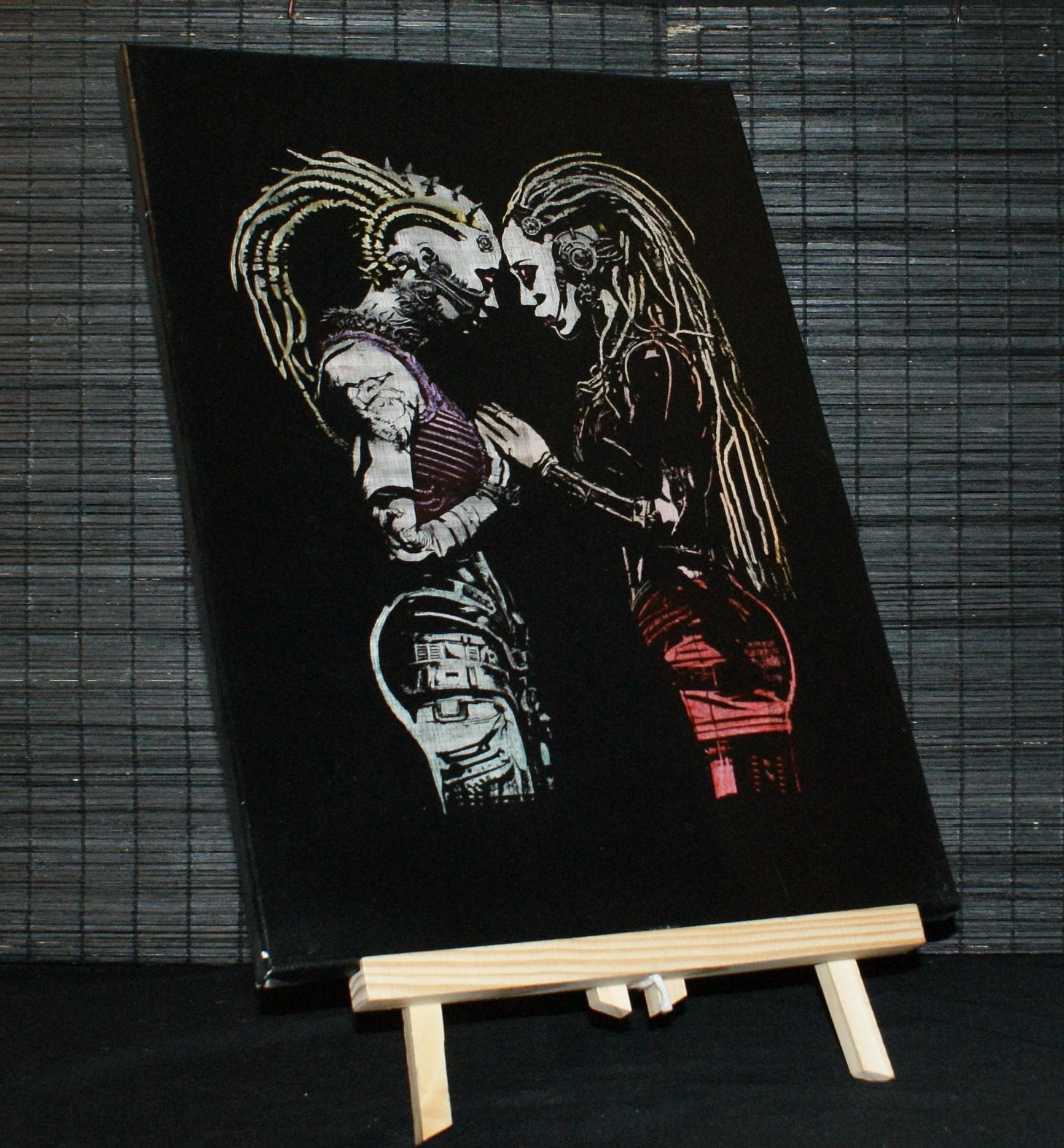 CYBER LOVERS Contemporary, Cyber Goth Modern art, Sgraffito,