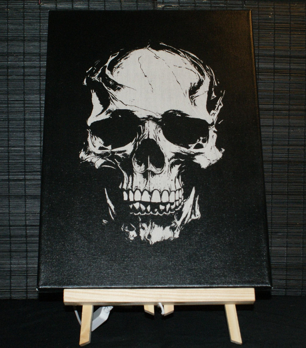 SKULL 808 Backlit sgraffito on canvas, Goth, Modern Alternative art