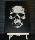 SKULL 808 Backlit sgraffito on canvas, Goth, Modern Alternative art