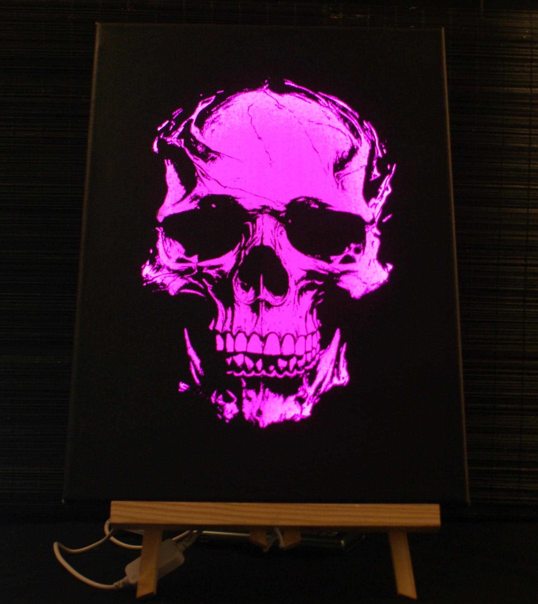 SKULL 808 Backlit sgraffito on canvas, Goth, Modern Alternative art