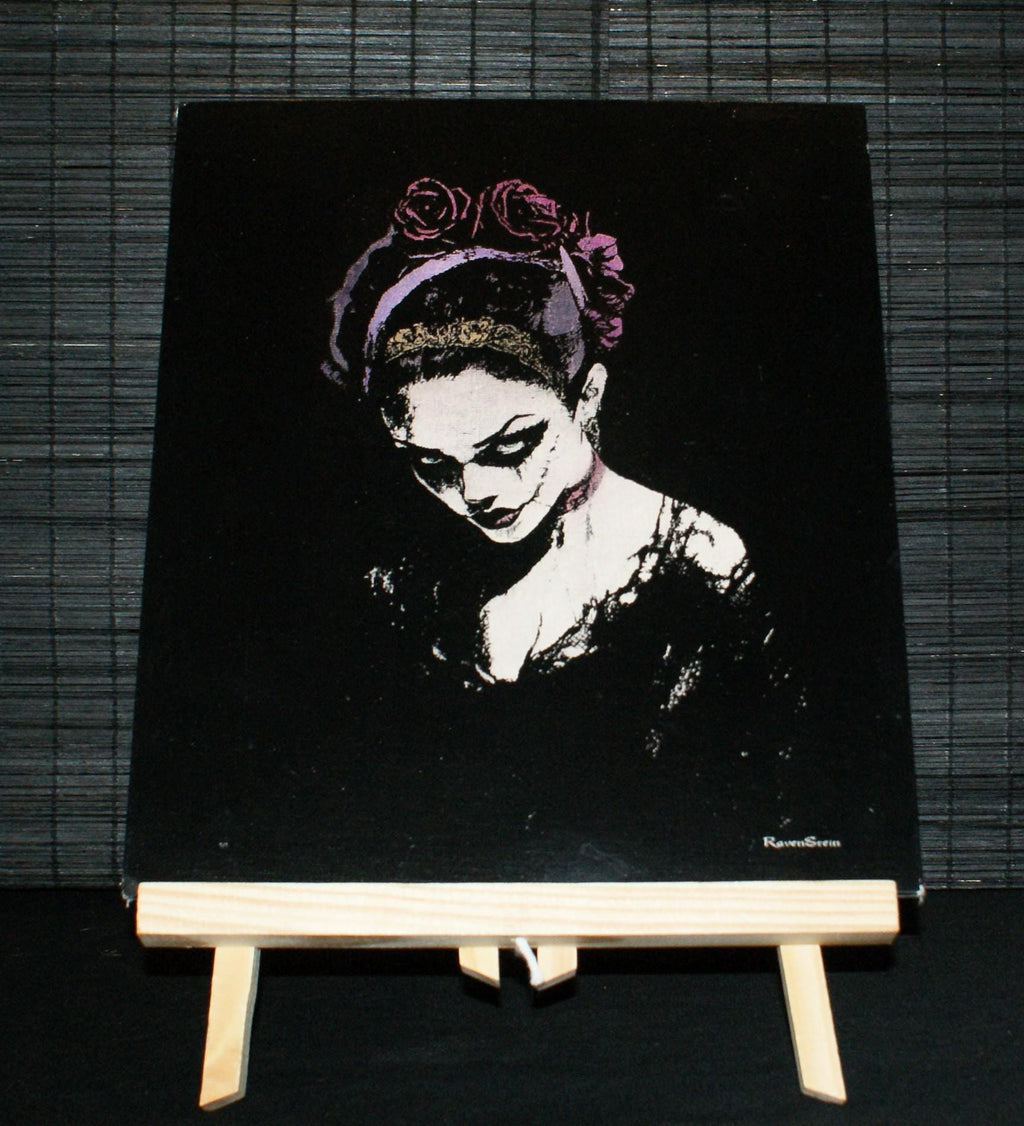 MIDNIGHT MUSE, Sgraffito, on canvas board, Goth Art, unique artwork