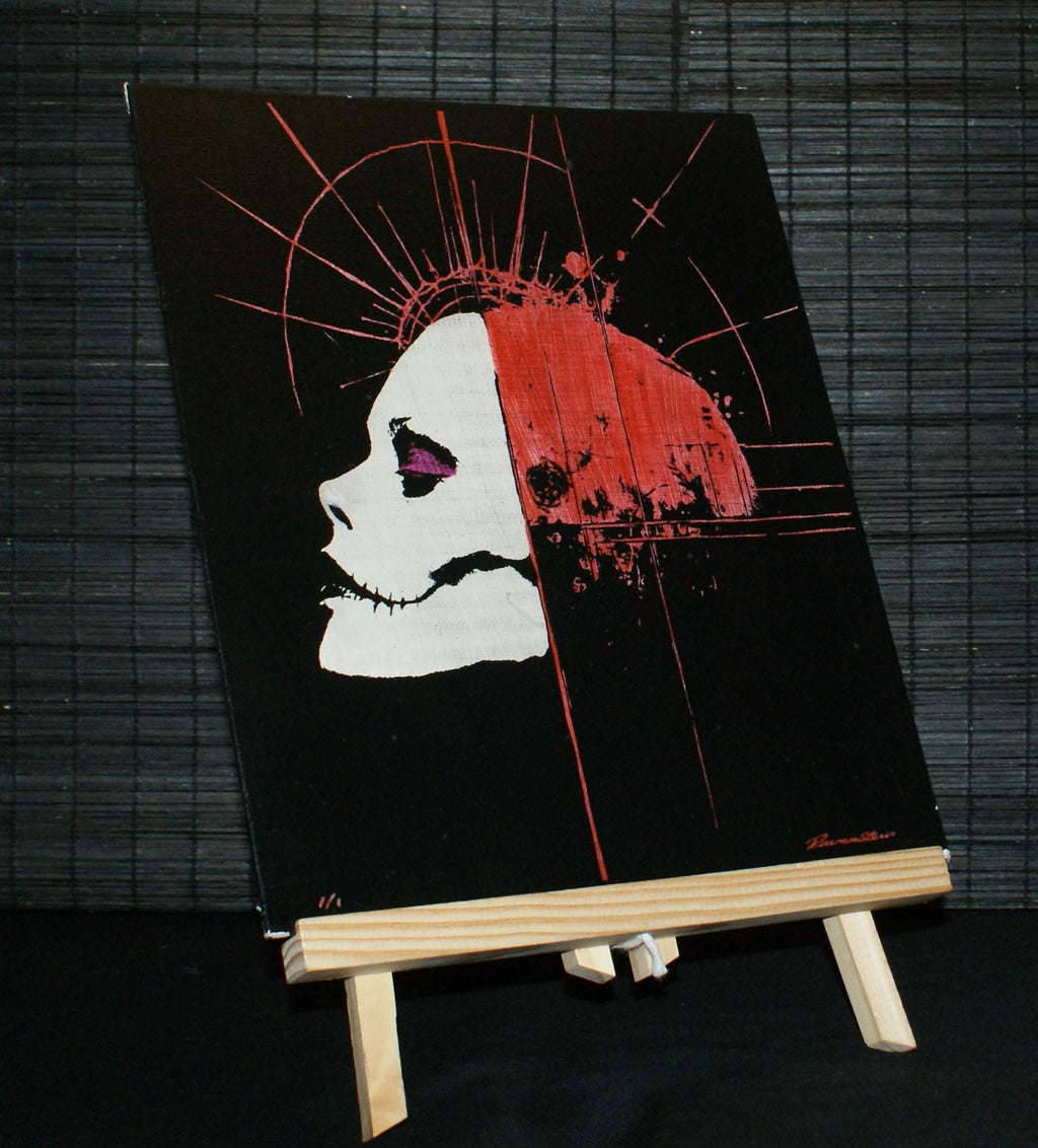 SPLIT CONSCIOUSNESS, Sgraffito on canvas board, unique artwork, Goth Art,