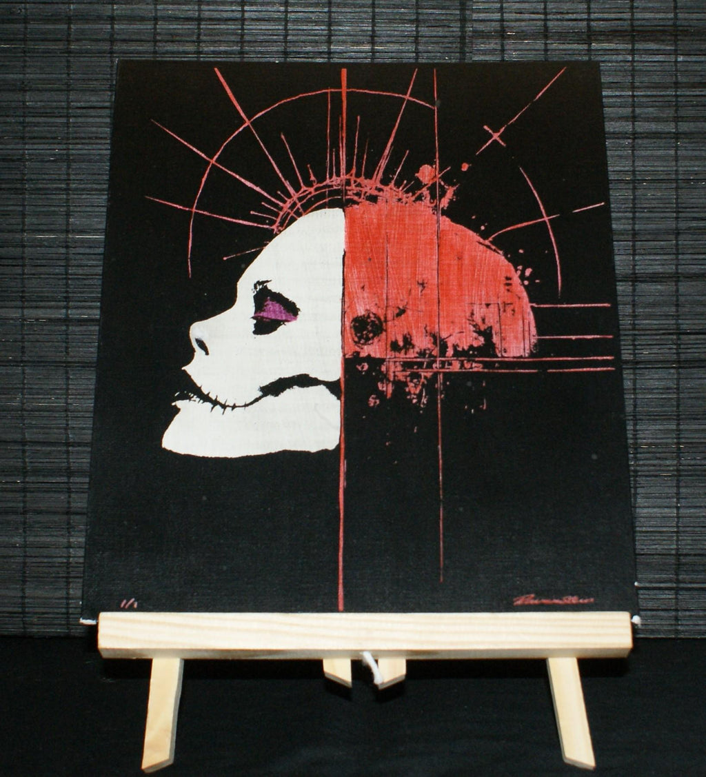 SPLIT CONSCIOUSNESS, Sgraffito on canvas board, unique artwork, Goth Art,
