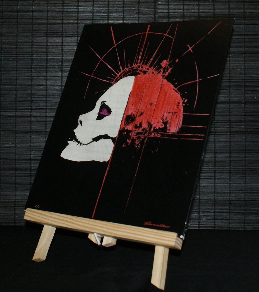 SPLIT CONSCIOUSNESS, Sgraffito on canvas board, unique artwork, Goth Art,