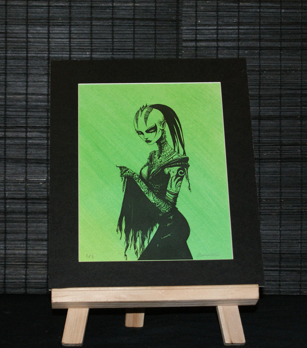 NEON ORACLE. Distinctive mixed-media futuristic, dark graphic art, art print