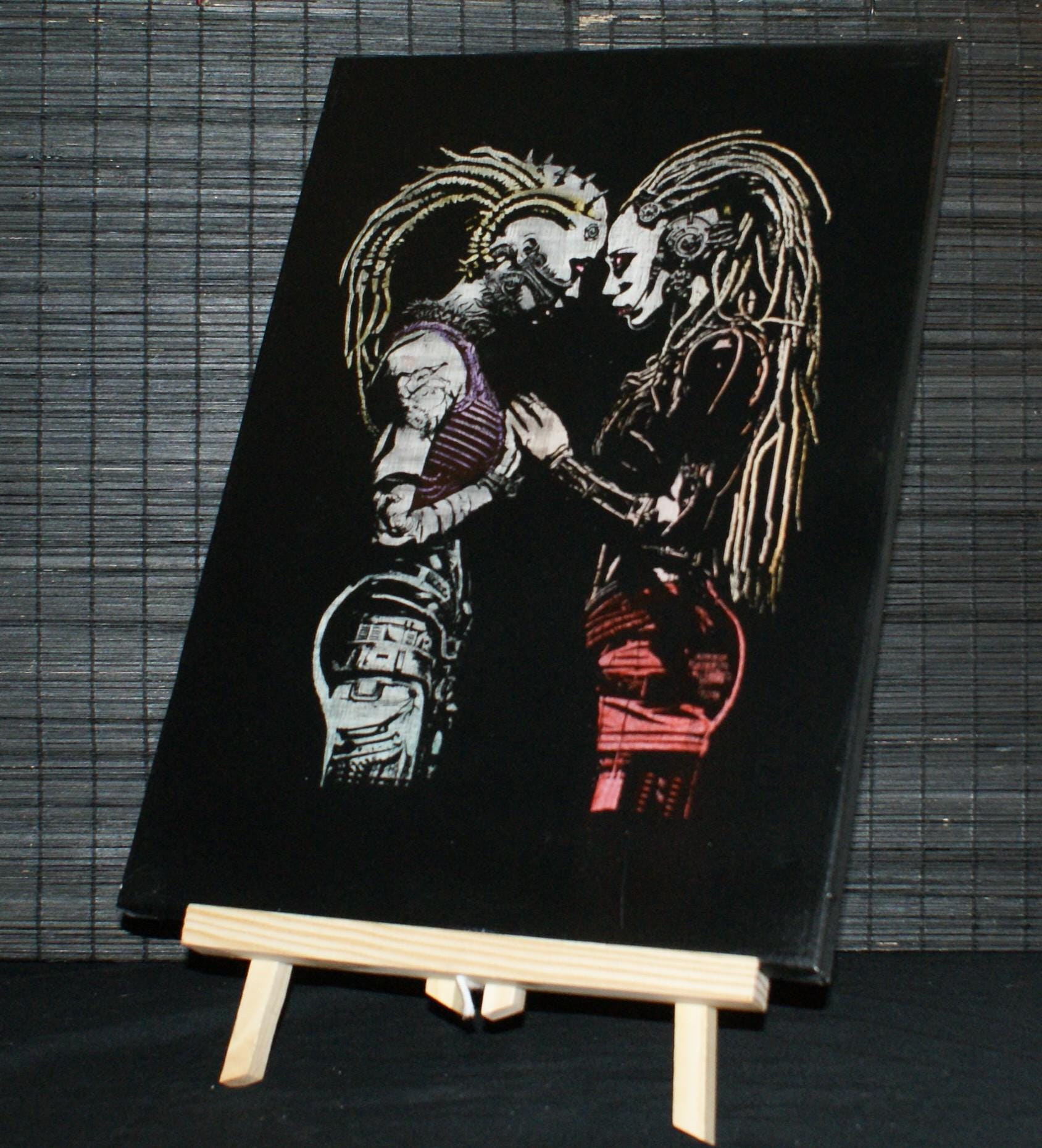 CYBER LOVERS Contemporary, Cyber Goth Modern art, Sgraffito,