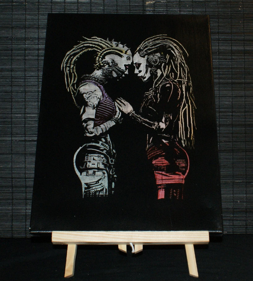 CYBER LOVERS Contemporary, Cyber Goth Modern art, Sgraffito,