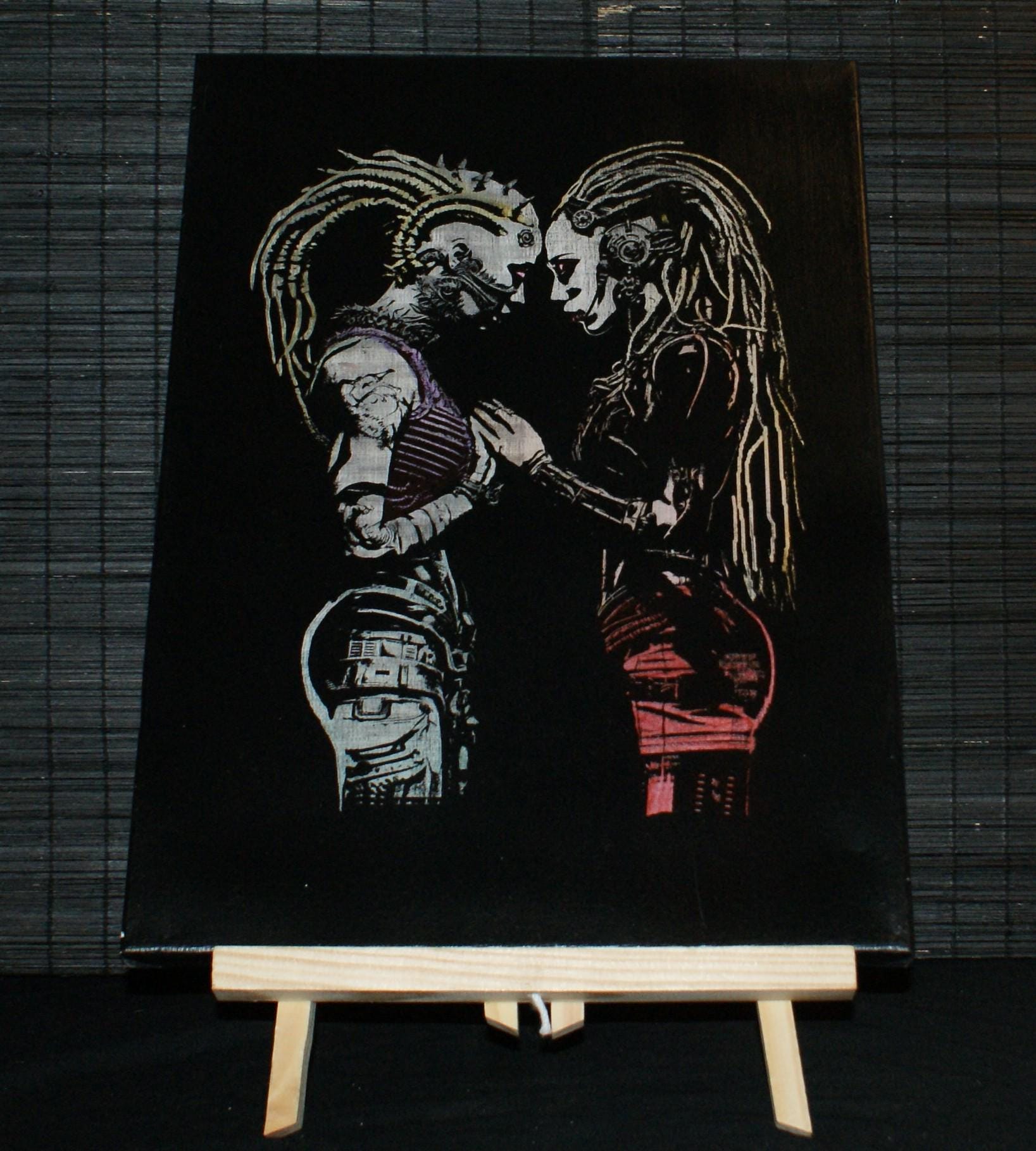 CYBER LOVERS Contemporary, Cyber Goth Modern art, Sgraffito,