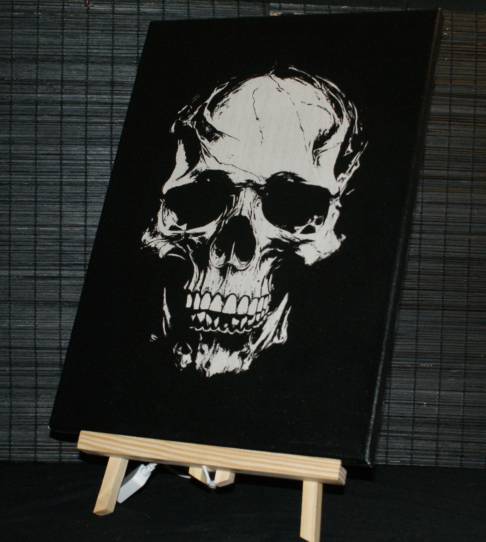 SKULL 808 Backlit sgraffito on canvas, Goth, Modern Alternative art